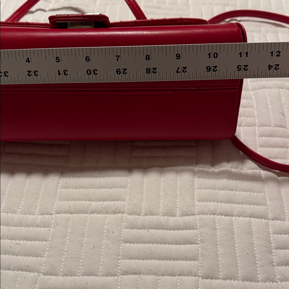 Quilted Red Leather Top-Handle Clutch with Silver Hardware - Picture 3 of 9